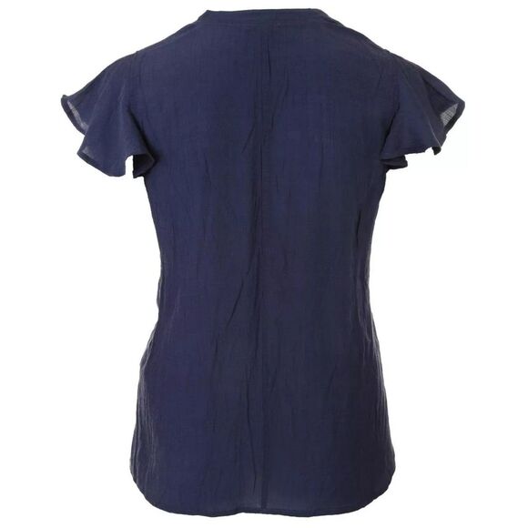NWT Cocomo Plus Size 3X Navy Blue Solid Pintuck Short Flutter Sleeve Top - Picture 4 of 7